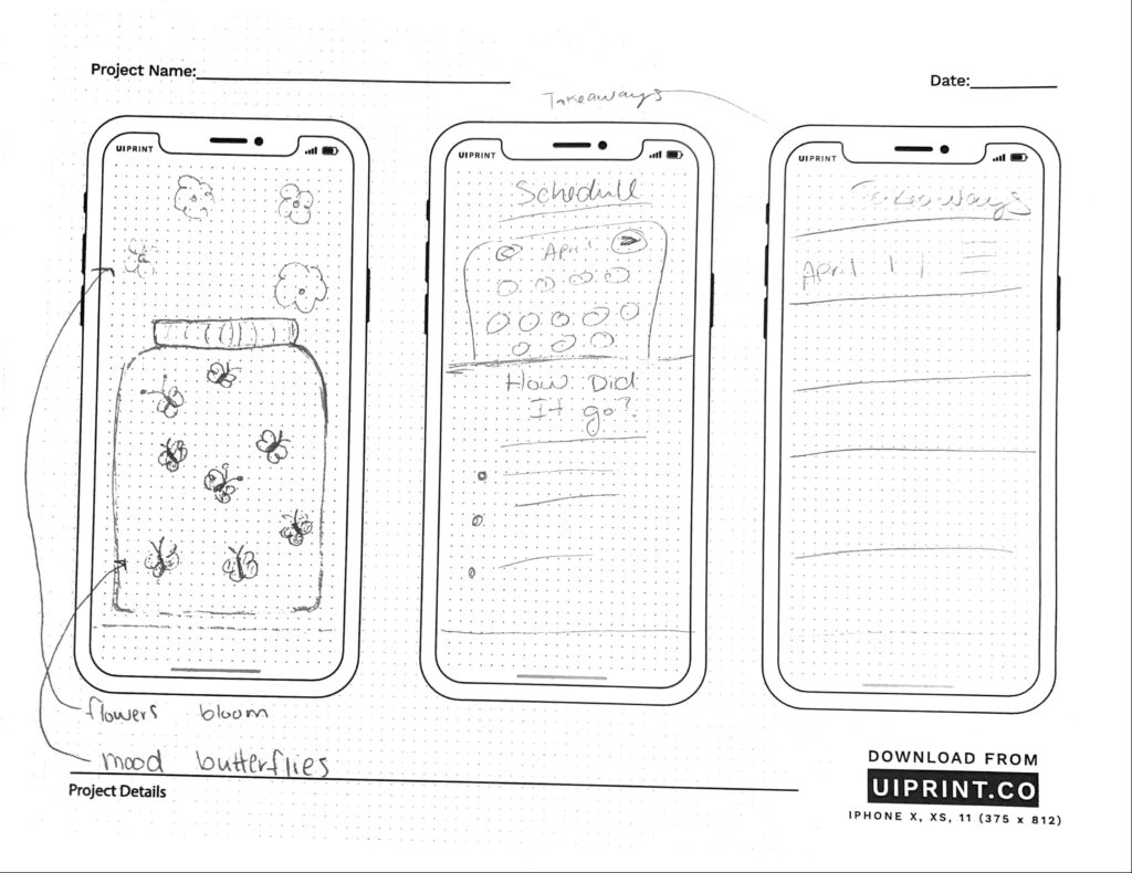 Wireframe of mood and takeaways 