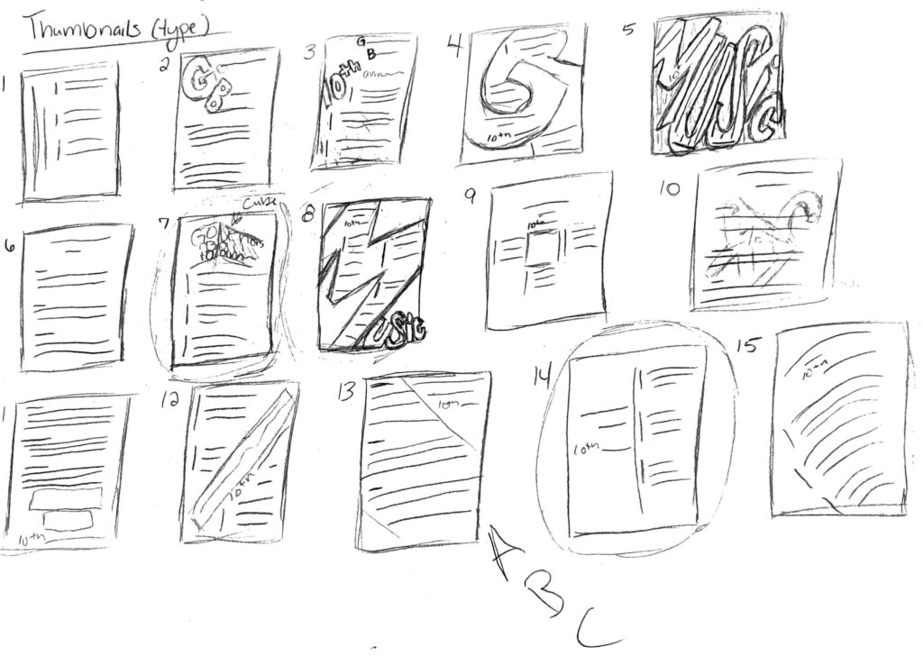 Thumbnail sketches with typography