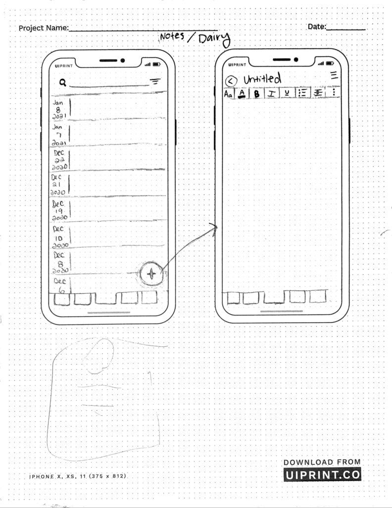 Wireframes of notes